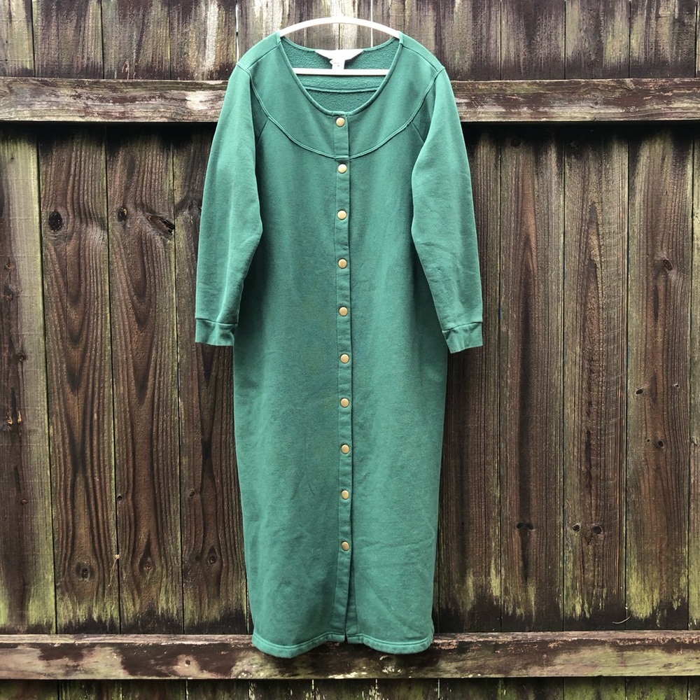 The Vermont Country Store Green Fleece Robe Size M Snap Closure Nightgown